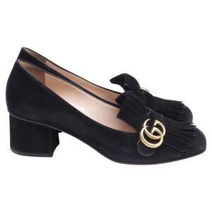 Gucci GG Marmont Fringed Pumps in Black Suede